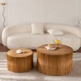 thumbnail image 6 of Vintage Fashion Style Cylindrical Nesting Coffee Table Set with Vertical Textured Embossed Design for Living Room, Office and Dining Room, Natural (Set of 2), 6 of 20