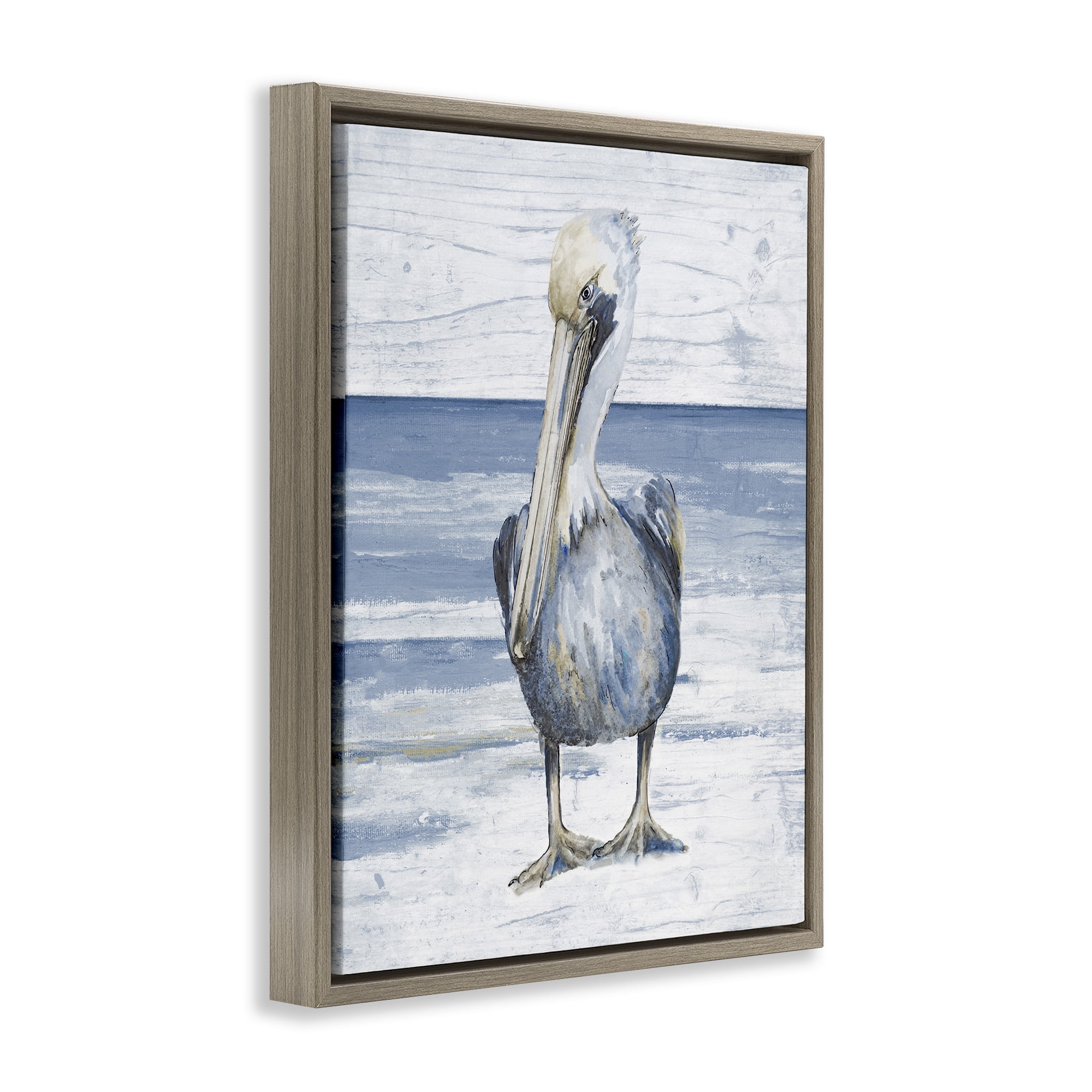 Stupell Industries Rustic Nautical Pelican Animals & Insects Painting Brown Floater Framed Canvas Art Print Wall Art, 17 x 21