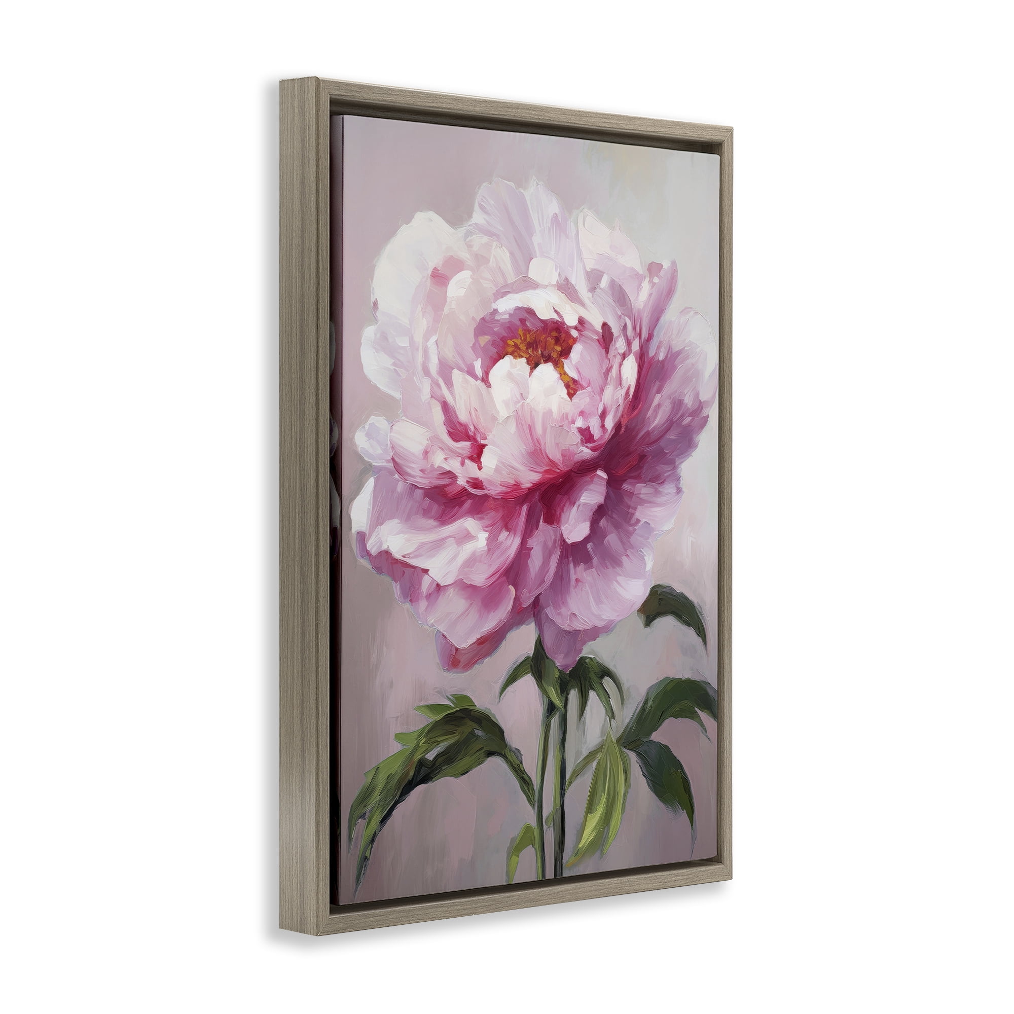 Stupell Industries Pink Blooming Floral Botanical & Floral Painting Brown Floater Framed Art Print Wall Art, 21 x 31