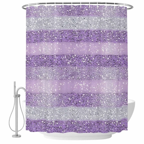 Purple Silvery Shower Curtain, Waterproof Shower Curtains for Bathroom, Geometric Ombre Stripe Boho Sparkling Dot Washable Fabric Bathtub Curtain Set Bath Decor with 12 Hooks Long 72"x84"