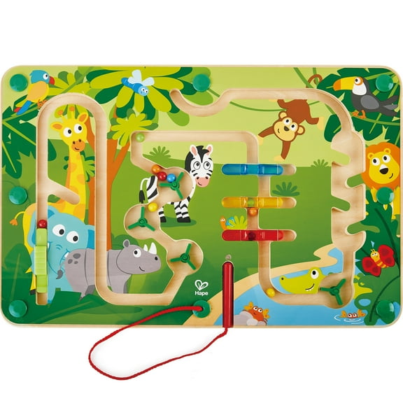 Hape: Jungle Magnetic Maze - Wooden Magnetic Wand Bead Maze Toy, Move The Beads Through The Colorful Animal Scene, STEM, Toddlers & Kids Ages 2 