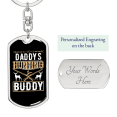 thumbnail image 2 of Daddy'S Hunting Buddy Deer & Guns Stainless Steel or 18k Gold Premium Swivel Dog Tag Keychain, 2 of 10
