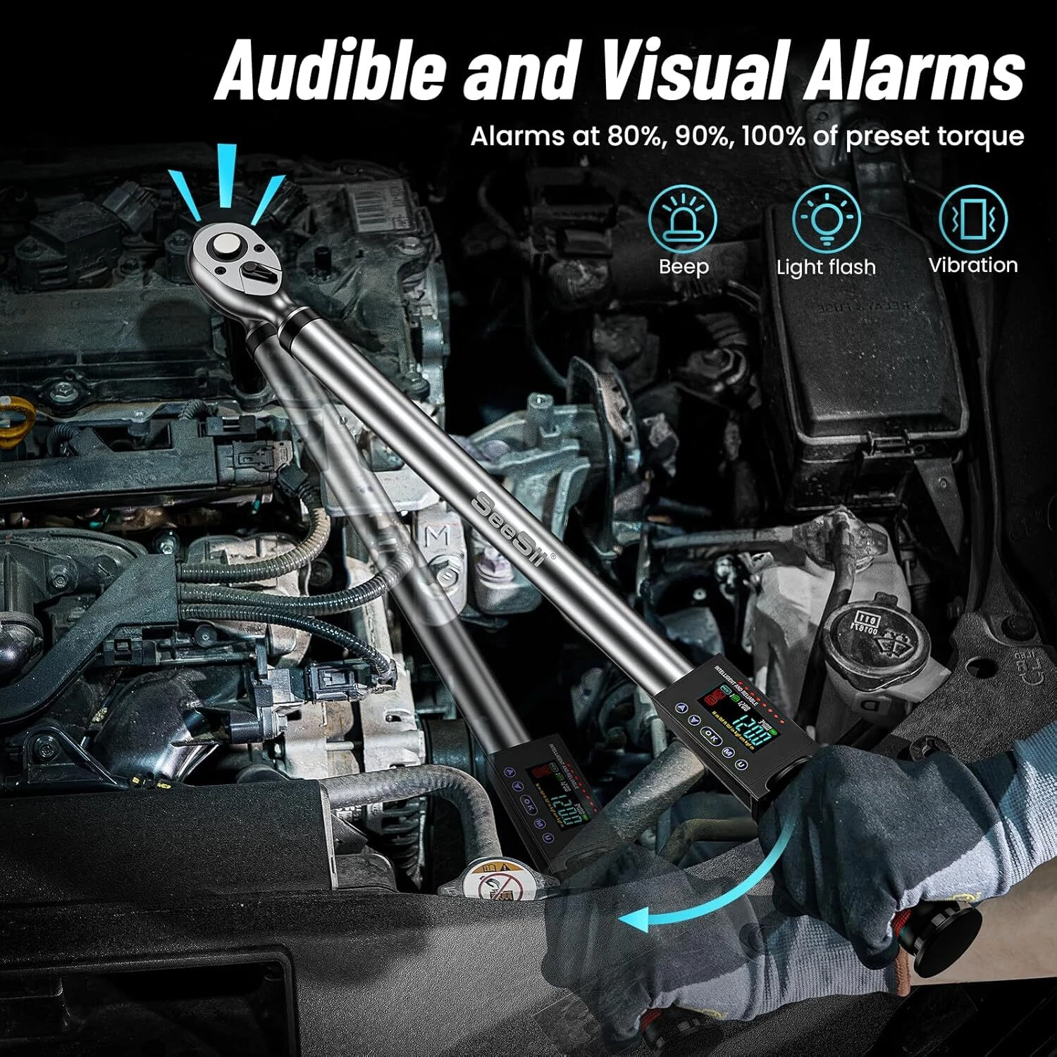 Seesii Digital Torque Wrench 1/2" Drive(12.5-250.8ft-lbs/17-340N.m), 2% Torque Accuracy Electric Torque Wrench with 3 Adjustable Modes, Torque Wrench Digital with Buzzer LED Flash