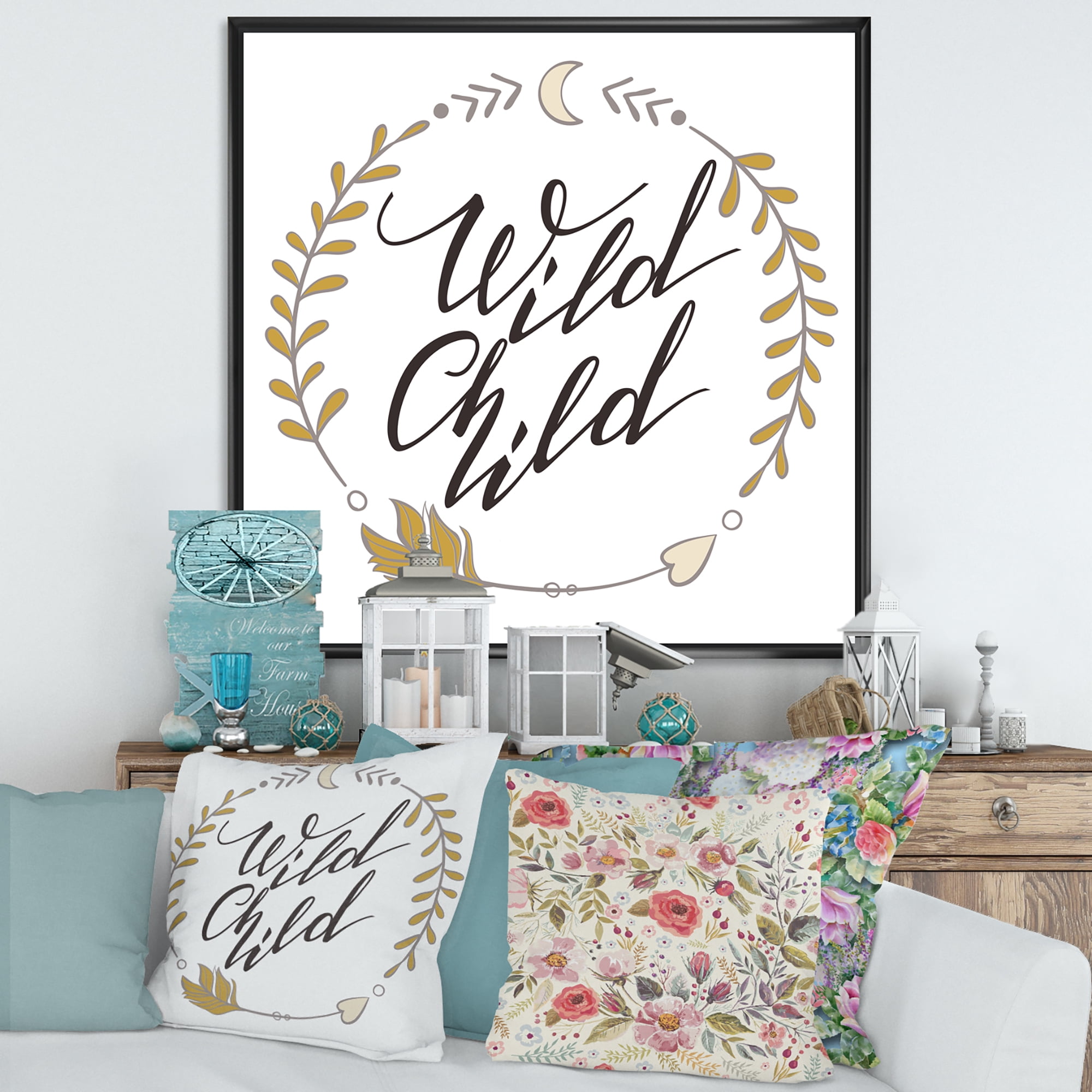 Designart 'Wild Child Under Arrows Circled' Traditional Framed Canvas Wall Art Print