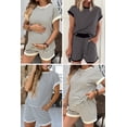thumbnail image 5 of Ekouaer Maternity Pajamas 2 Piece Outfits Waffle Knit Short Sleeve Tops and Shorts Loungewear Set Pregnancy Clothes, 5 of 6