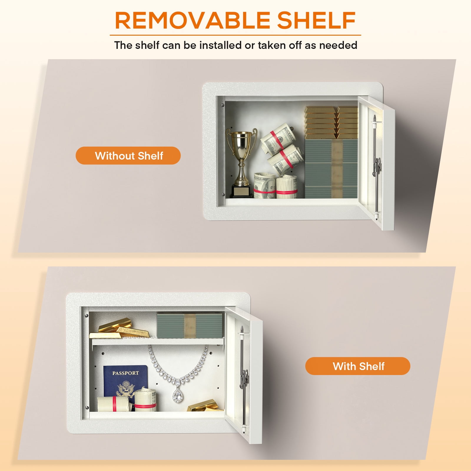 Metateel In-Wall Safe with Disguised Sticker, Heavy Duty Wall Safes Between the Studs, Fits 16-Inch Studs with Key Lock, Hidden Gun Storage for Money and Valuables (White)