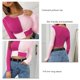 thumbnail image 5 of Camisa de empalme con cuello redondo y bloque de color de manga larga con ribete de volantes informal para mujer Rose Red L, 5 of 6