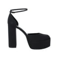 thumbnail image 4 of Steve Madden Agata Black Satin Ankle Strap Block Heel Rounded Toe Fashion Pumps (Black Satin, 7), 4 of 5