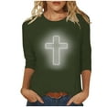 thumbnail image 2 of DDAPJ pyju Easter 3/4 Sleeve Shirts for Women Plus Size Tops Christian Faith T-shirt Jesus Cross Graphic Tees Loose Casual Round Neck Tee Top Army Green S, 2 of 4