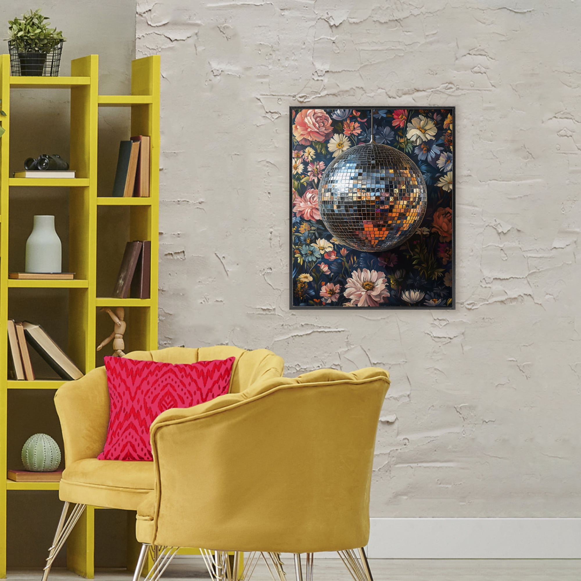 Stupell Industries Floral Disco Ball Reflection Black Framed Giclee Art, design by LSR Design Studio