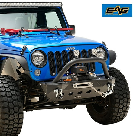 EAG EAG Front Bumper Stubby with Skid and WInch Plate for 07-18 Jeep Wrangler JK Rock (Best Stubby Bumper Jk)