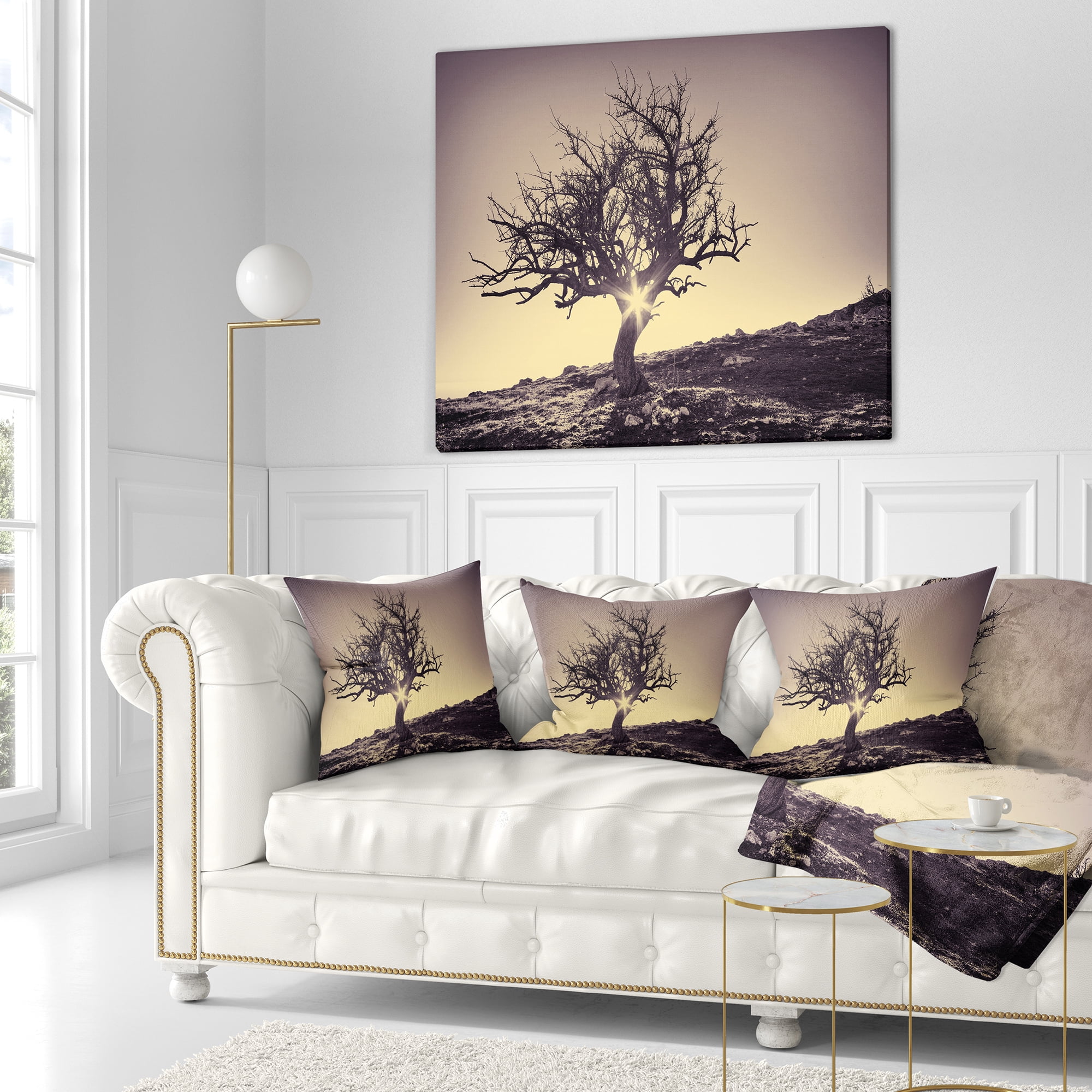 Designart Lonely Grey Tree in Mountain - Landscape Printed Throw Pillow - 16x16