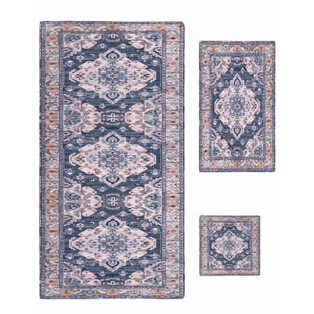 Orange Blue Boho Towel Set of 3 Soft Microfiber Bath Towels Hand Towel Washcloths Ethnic Geometric Middle Century Art Quick-Dry Absorbent Towels for Bathroom Kitchen Hotel Beach Gym Spa