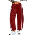thumbnail image 2 of Women's Solid Lace Trim Barrel Leg Sweatpants High Waist Drawstring Casual Jogger Loungewear Pants With Side Pockets Soft Breathable for Home Gym Daily Wear, 2 of 9
