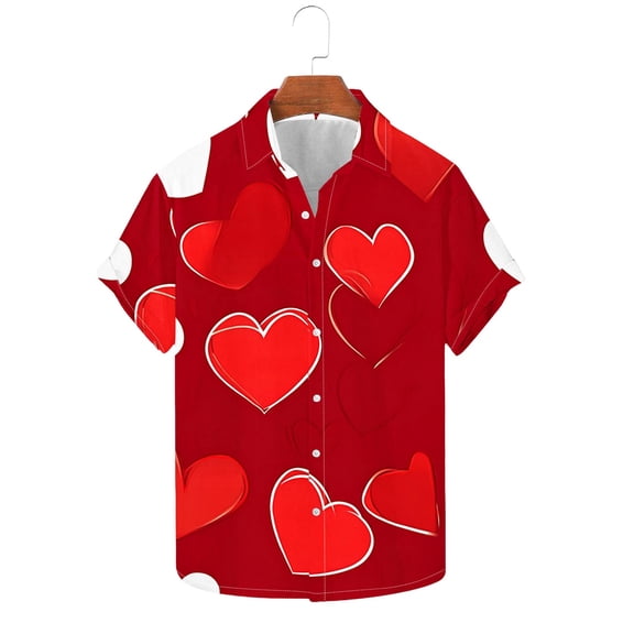 Pocket T Shirts for Men Printed Short Sleeved Shirt Turndown Collar Top Shirt Blouse Red,XL