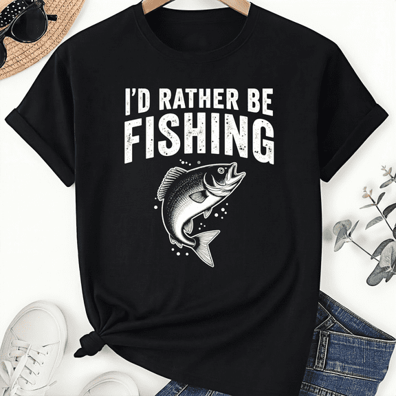 Fishing Dad Father's Day I'd Rather Be Fishing Black And White Bubbles Unisex T-Shirt