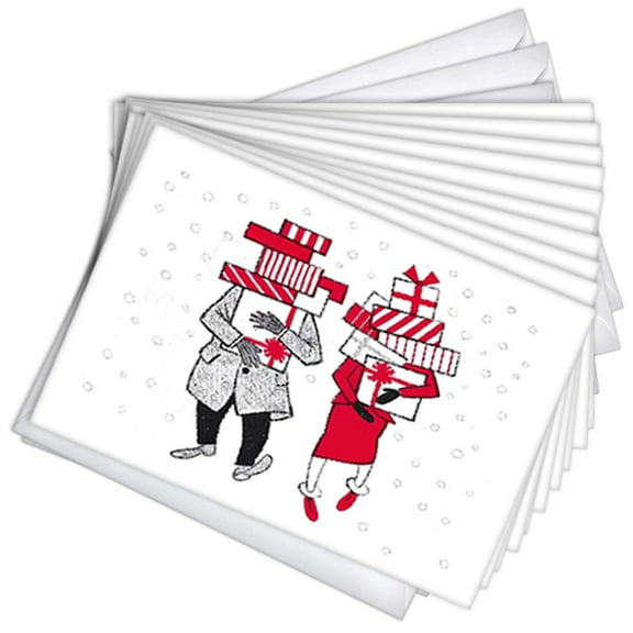 Present Shopping Vintage Retro Holiday Greeting Cards | 10 Pack Bulk Set (4x6)