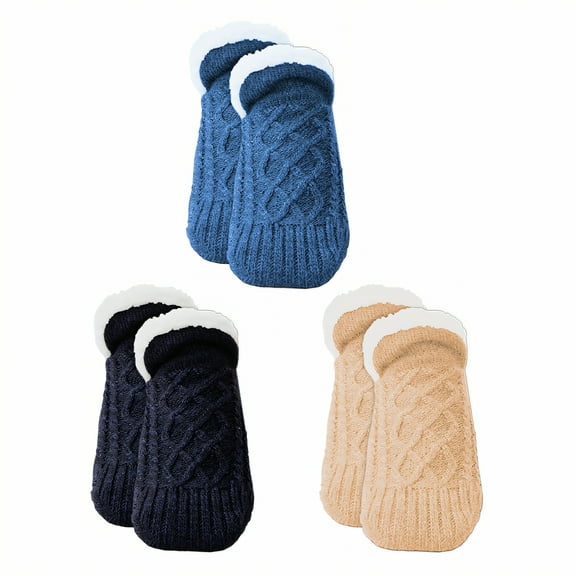 TELOLY 3Pairs Slipper Socks for Women,Size 40-42 Slipper Socks,Inner Cotton Fleece Fuzzy Socks,Style1,26Cm