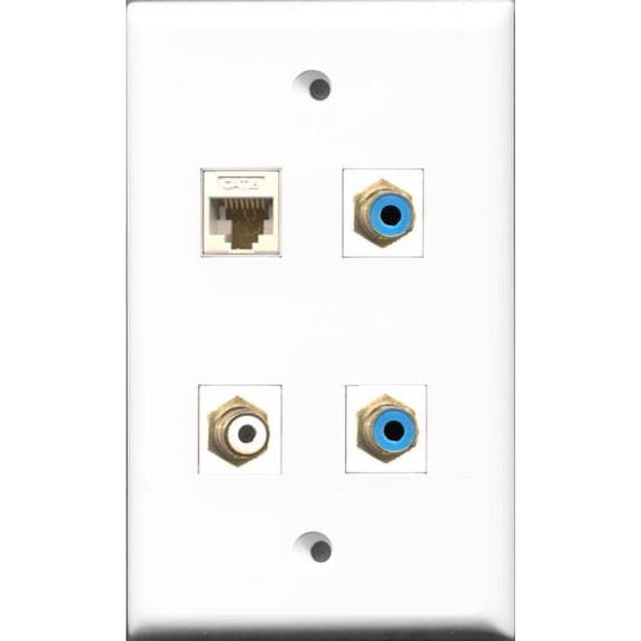 RiteAV 1 Port RCA White 2 Port RCA Blue and 1 Port Cat6 Ethernet White Wall Plate