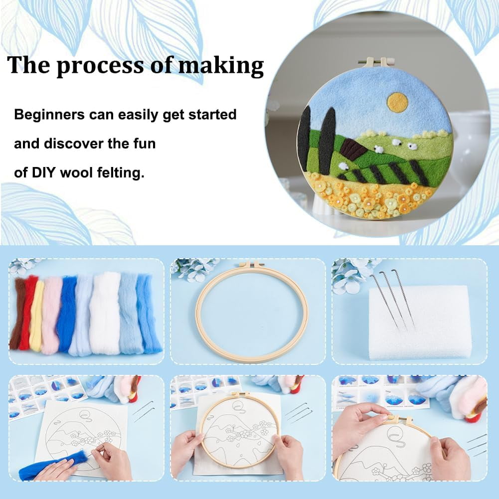 4 Sets Needle Felt Starter Set Meadow Felt Painting Kit for Beginners Wool Felting Supplies with Picture Frame Felting Needles Foam Pad Felts Cloth Instruction for DIY Felts Wool Projects Mixed Color