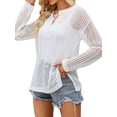 thumbnail image 4 of QAFOPEH Women Drawstring V Neck Crochet Cutout Long Sleeve Slit Hem Knitted Cover Up, 4 of 7