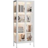Display Cabinet with Glass Doors, Glass Display Cabinet with with 3 Color LED Lights, Curio Display Cabinet with 3 Shelves for Living Room & , Display Shelf, Assembly Required, White