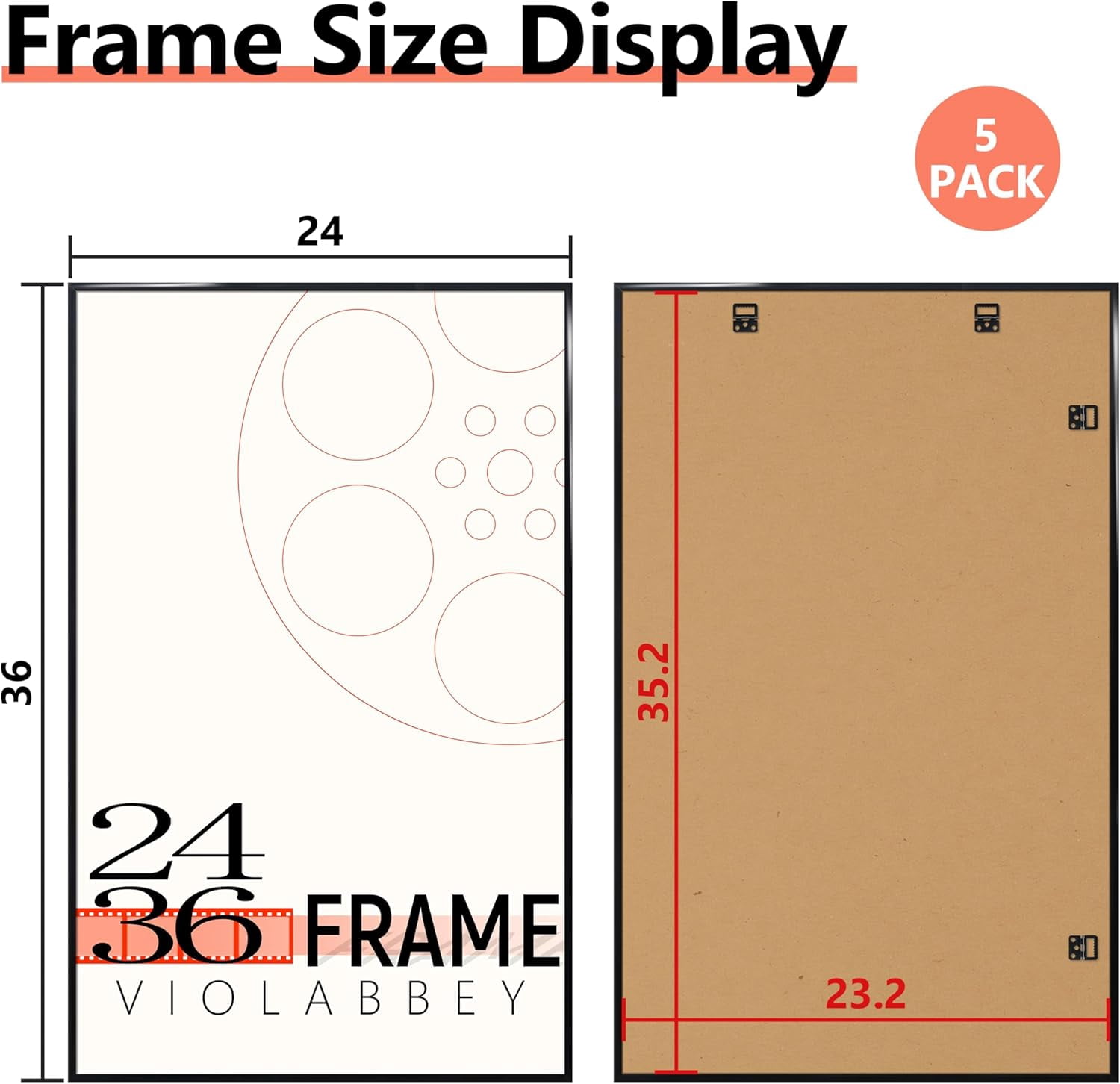 VIOLABBEY 24x36 Poster Frame Set of 5, Black Picture Frames for Wall Mounting Vertically or Horizontally, Gallery Wall Frame