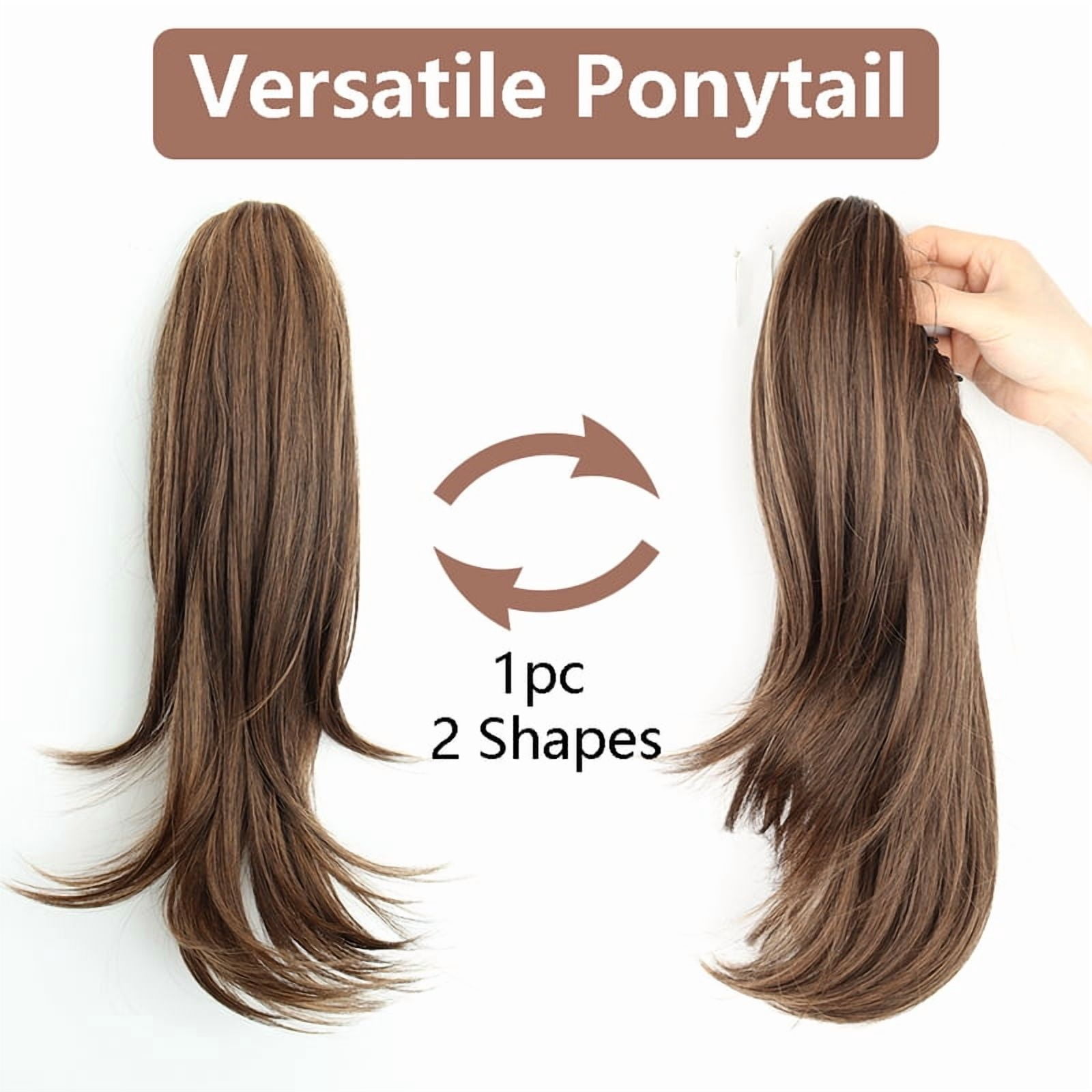 Synthetic Claw Clip Ponytail 18Inch Long Wavy Black Brown Heat Resistant Type Layered Horse Tail  Hair Extension