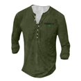 thumbnail image 5 of Men Long Sleeve Henley Neck T Shirt Casual Button Design Lightweight Regular Fit Printed Top Pullover Tee Army Green B 2XL, 5 of 5