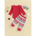 thumbnail image 4 of Newborn Baby Girls My First Christmas Outfits Ruffle Romper Tree/Snowflake Pants Headband Set 3Pcs Cute Chirstmas Clothes, 4 of 8