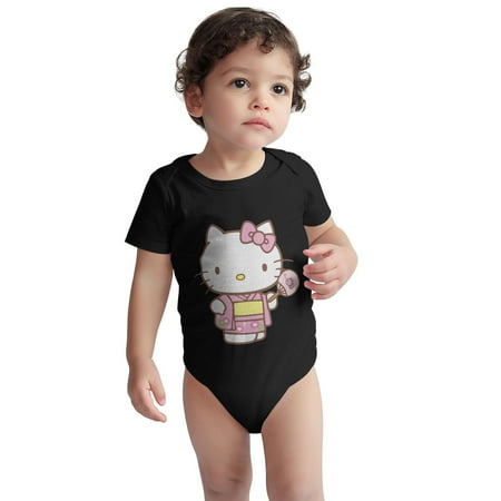 

Cartoon Hello Kitty(20)Baby Short-Sleeve Bodysuit Pink Cat Jumpsuit Cute Baby Onesies Unisex-Black-(12 Months)