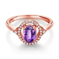 thumbnail image 2 of Gem Stone King 1.09 Ct Oval Checkerboard Purple Amethyst 18K Rose Gold Plated Silver Ring (Size 7), 2 of 4