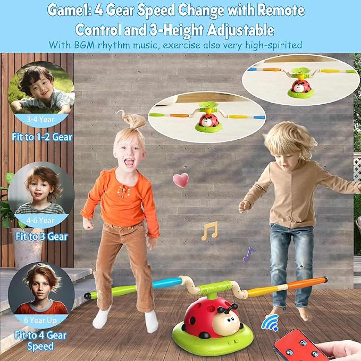 4 in 1 Kids Baseball Set with Musical Jump, Toss Rings & Stomping Launch for Kids Outdoor Games with Remote for Ages 4-8 Gifts