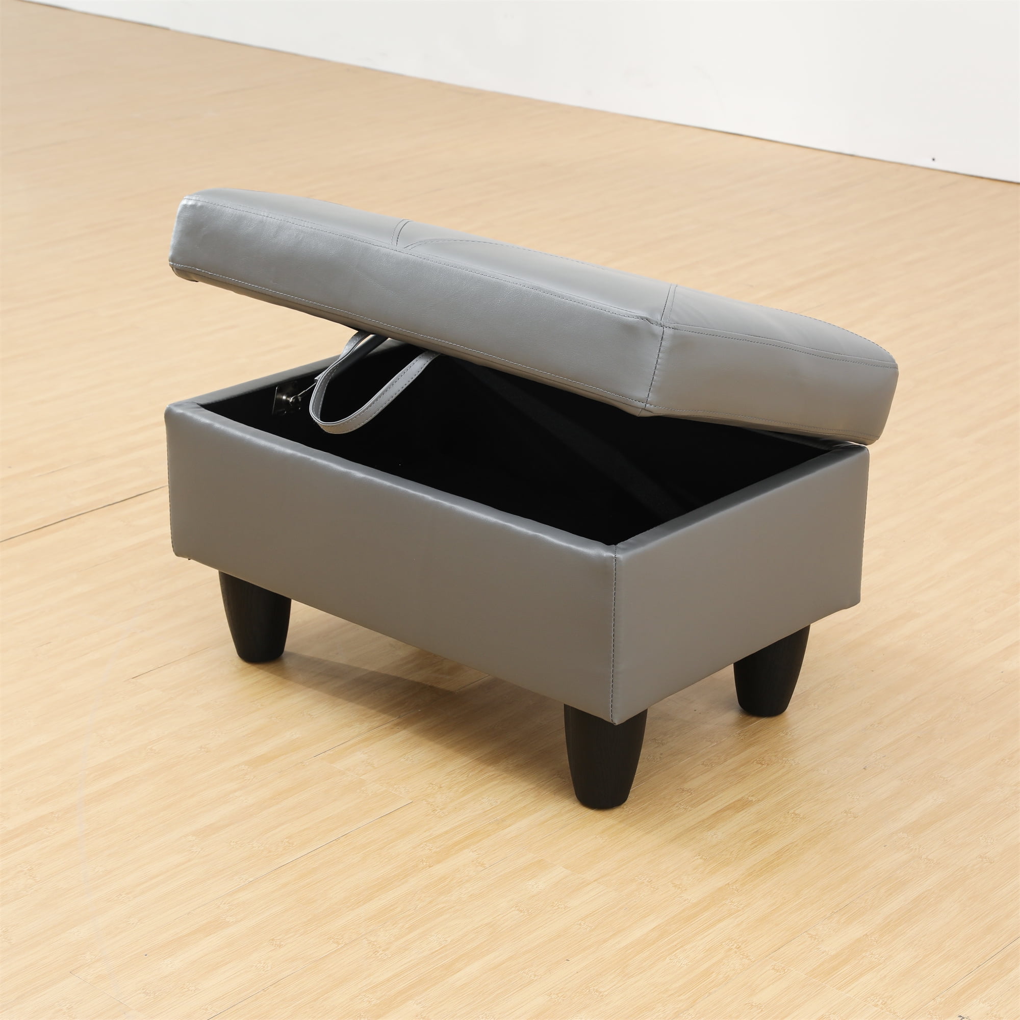 Aukfa 29" Storage Ottoman Bench for Sectional Sofa for Home Office, Lift Top , Leather, Gray