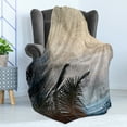 thumbnail image 4 of Hawaiian Soft Flannel Fleece Throw Blanket, Palm Tree Leaves on Grunge Background with Sea Vintage Waterscape Illustration, Cozy Plush for Indoor and Outdoor Use, 70" x 90", Beige Navy, by Ambesonne, 4 of 5