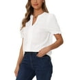 thumbnail image 4 of INSPIRE CHIC Outfit Summer Casual Eyelet Top for Women Notch V Neck Short Puff Sleeve Lace Cotton Blouse Shirts XS White, 4 of 5