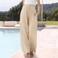 thumbnail image 3 of Posijego Teens Girls Wide Leg Pants Drawstring High Waisted Cotton Linen Pants Summer Beach Vacation Palazzo Pants with Pockets, 3 of 9