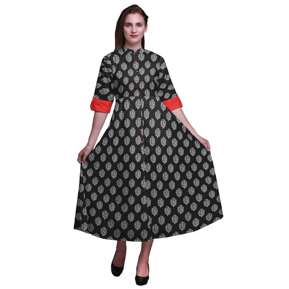 Bimba Block Women Long Floral Party V Neck Dress Front Slit Sleeveless Maxi Gown-X-Small