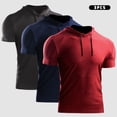 thumbnail image 1 of 3 uds., Camiseta deportiva de verano para hombre, Color sólido, con capucha, manga corta, cordón, se Abanopi Camiseta deportiva, 1 of 7