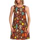 thumbnail image 1 of Easygdp Retro Coffee para Vestido Transpirable de Mujer, Vestido Suelto de Manga Corta con Pliegues y Bolsillos para el Verano, 1 of 7