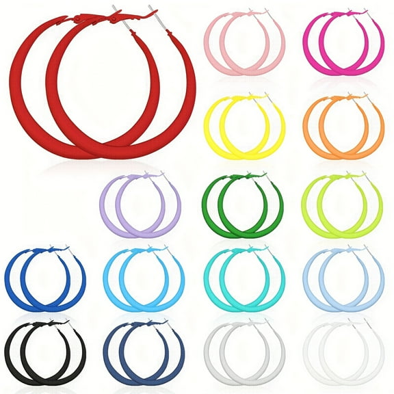 16 Pairs Matte Hoop Earrings for Women, 80s Retro Neon Color Dangle Earrings, Alloy Large Hoop Earrings for Women, Simple and Elegant Pendant Design, Party and Everyday Accessories