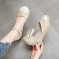 thumbnail image 4 of AXXD Beige Wedge Sandals for Women Knitted Round Toe Color Block Sandals High Heel Summer Casual, 4 of 9