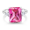 thumbnail image 3 of Gem Stone King 925 Sterling Silver 3-Stone Ring Octagon Pink Created Sapphire and Moissanite (6.92 Cttw, Size 5), 3 of 7