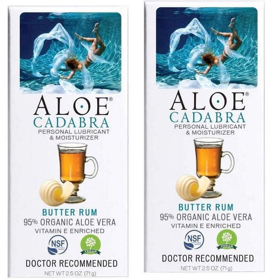 Aloe Cadabra Organic Personal Lube Vegan Edible Butter Rum 2.5 oz 2 Pack