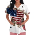 thumbnail image 3 of 250th Anniversary USA Scrub Tops Women American Flag Print Stretch V Neck Scrubs 4th of July Nurse Working Uniforms with Pockets, 3 of 4