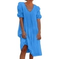 thumbnail image 1 of Vestido informal de verano para mujer, de color liso, con cuello en V y manga media - Túnica holgada larga, poliéster, transpirable, tallas S-XXL, ropa de playa/diaria/de fiesta, 1 of 4