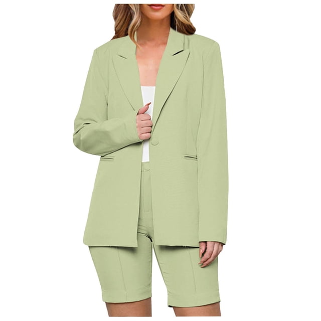 Conjuntos de Camisas Para Mujer Traje de Negocios Trajes de 2 Piezas Manga Larga Cuello Vuelto Abrigos Tops Conjuntos de Pantalones Cortos Sólidos Odeerbi ODB127650