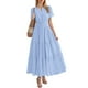 thumbnail image 4 of Vestido midi maxi informal de verano para mujer: vestido boho de playa con mangas cortas, cuello en V, cintura elástica y bolsillos - S-XXL, 4 of 5