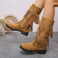 thumbnail image 6 of Aihuaihua Womens Suede 2 Layer Tassel Fringe Flat Mid Calf Boots Classic Double Fringe Moccasin Boots Mid Calf Women Flat, 6 of 9