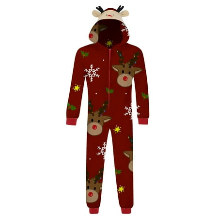 

Cinmonia Matching Family Christmas Siamese Pajamas Sets Deer Head Embroidery Hooded